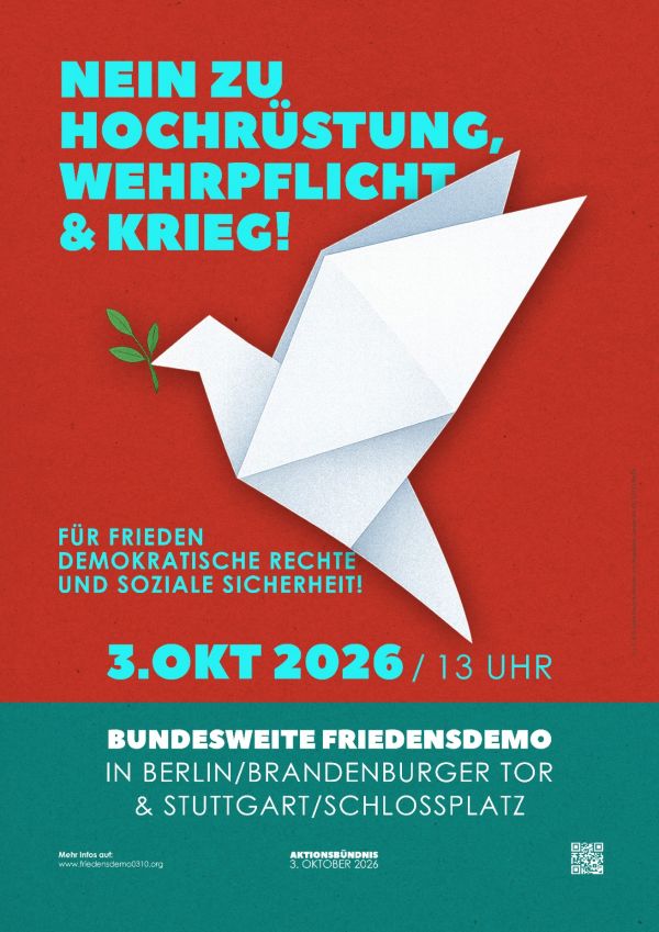 Demo "Nie wieder Krieg" - 3.10.2026 Stuttgart und Berlin